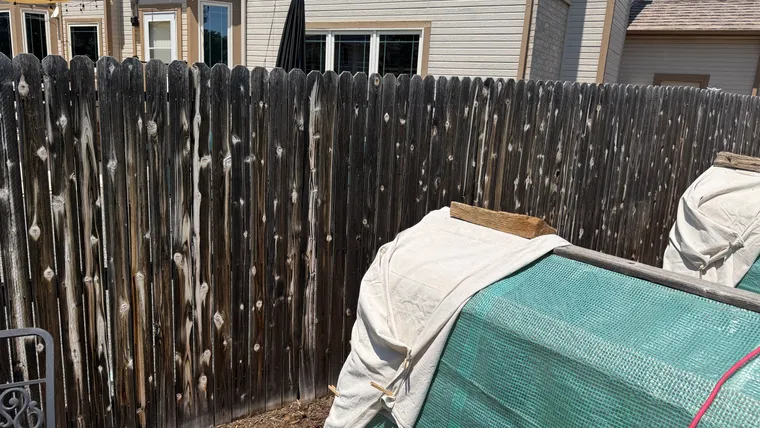 Old fence and cluttered yard before